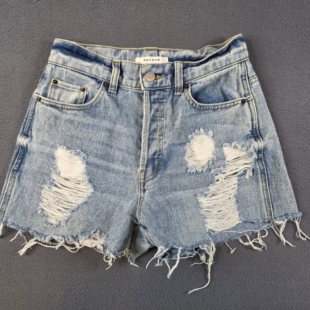 Pacsun Baggy Jean Shorts Women 25 Blue Distressed Cut Off Denim